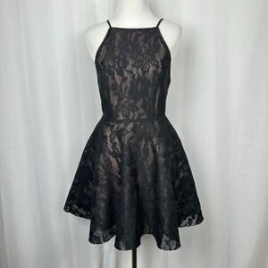 Windsor Black Lace Fit Flare Skater Dress Small HIgh Neck Mini Sleeveless Party